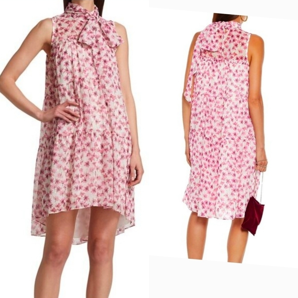 Monique Lhuillier Tiered Trapeze Cocktail Floral Print Dress 12